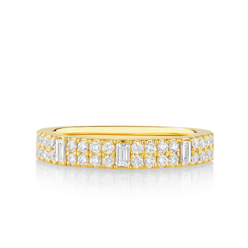 Delicate Two Row Round and Baguette Diamond Band