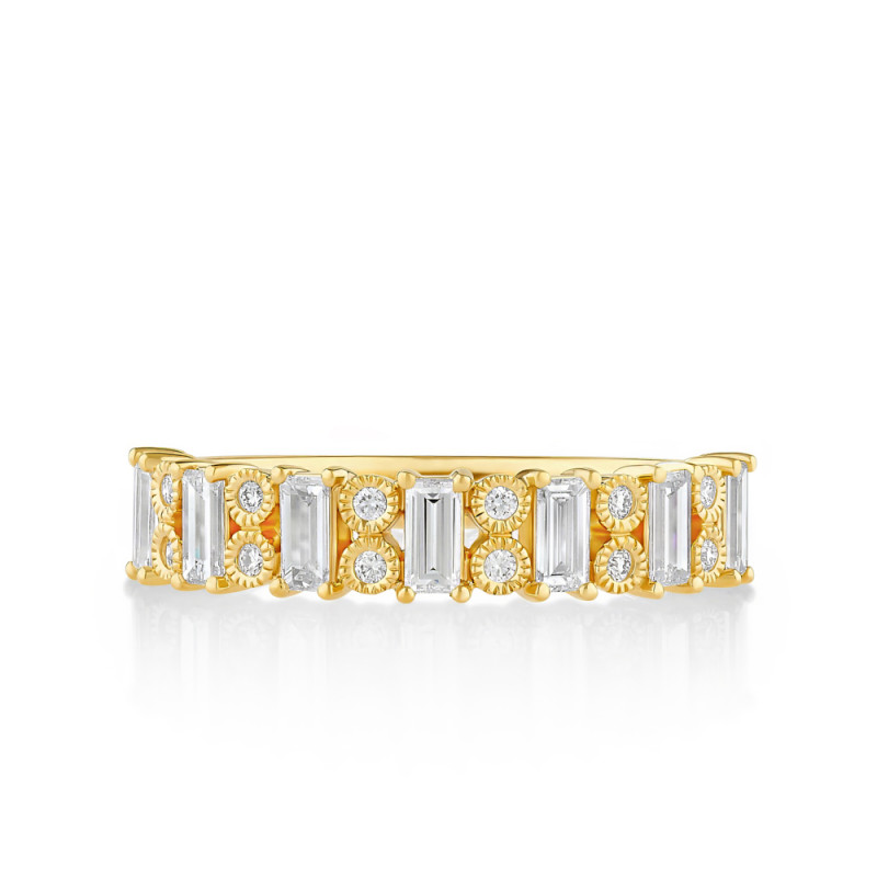 Alternating Round Bezel and Baguette Diamond Band