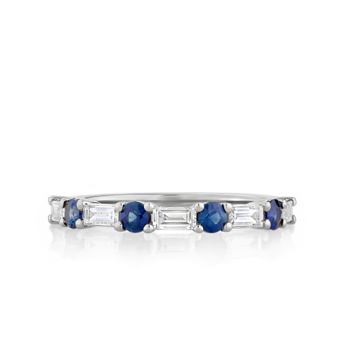 Alternating Baguette and Blue Sapphire Diamond Band