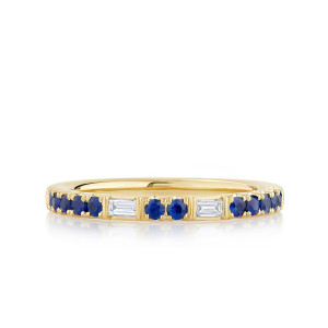 Two Baguette Diamond Band with Separating Round Blue Sapphires