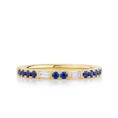 Two Baguette Diamond Band with Separating Round Blue Sapphires