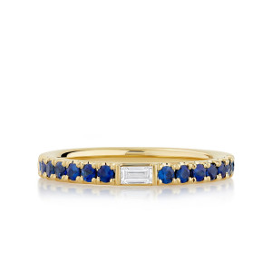 Single Baguette Diamond Band with Round Blue Sapphires