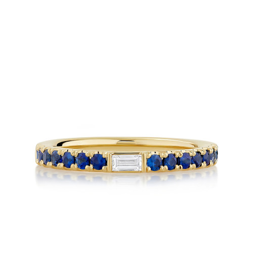 Single Baguette Diamond Band with Round Blue Sapphires