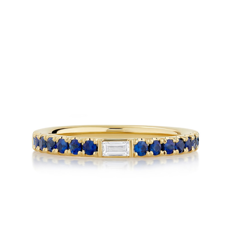 Single Baguette Diamond Band with Round Blue Sapphires
