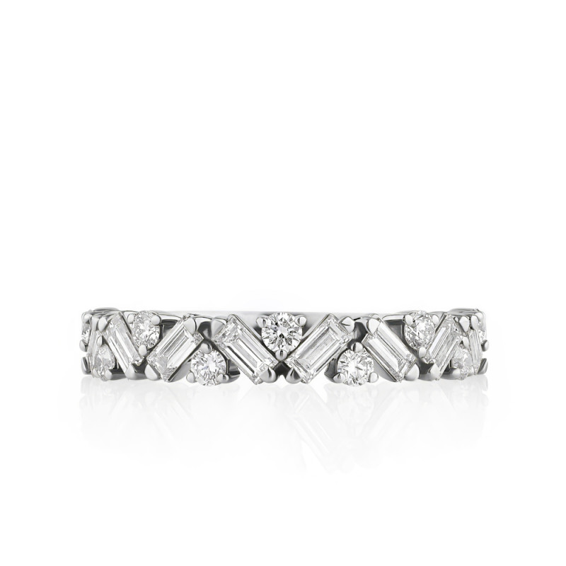 Tilted Baguette and Round Diamond Band