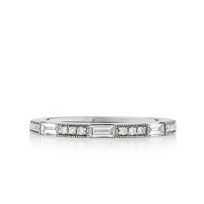 Baguette and Round Diamond Milgrain Band
