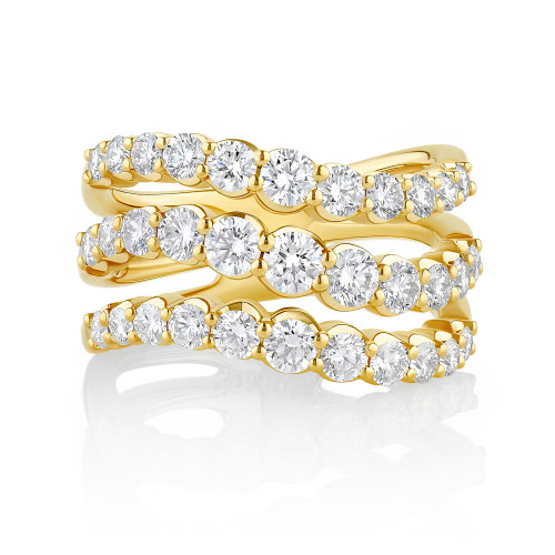 Three Wavy Row Round Diamond Band