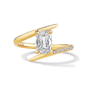 Cushion Bypass Engagement Ring with Pave Accent